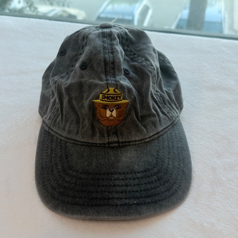Mad Engine Smokey Bear Hat Unisex OSFM Gray Excellent Washed Cotton Dad Cap
